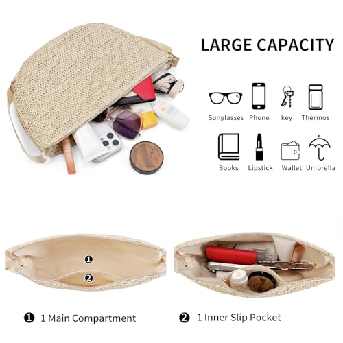 Image of RNIEGA Straw Crossbody Bag for Women Woven Crescent Beach Bags Summer Shoulder Purses Handbag with Adjustable Strap