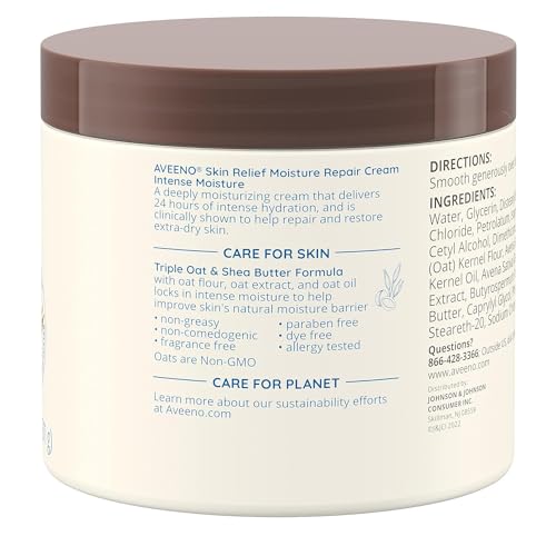 Image of Aveeno Skin Relief Intense Moisture Repair Body Cream with Triple Oat & Shea Butter Formula, Helps Relieve & Restore Extra-Dry Skin with Long-Lasting Moisture, Fragrance-Free, 11 oz- Pack of 2
