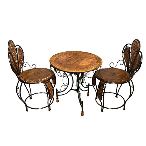 Image of Wood & Wrought Iron Patio Furniture Set Garden & Outdoor /Indoor Furniture (Style 4 - Set of 3)