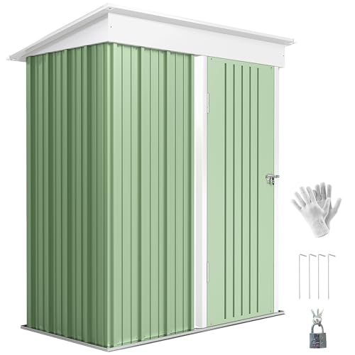 Outsunny 5x3ft Garden Shed, Outdoor Metal Shed with Adjustable Shelf, Pent Roof, Lock and Gloves for Patio Tool Storage, Green without Foundation Kit