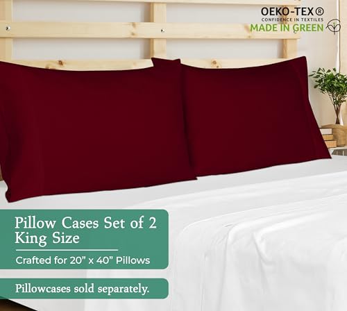 Image of Royale Linens King Pillowcase Set of 2 - Bed Pillow Cover - 20 inch x 40 inch - Red Pillowcases - 1800 Brushed Microfiber, Wrinkle & Fade Resistant - Soft & Cozy- King Size Pillow Case (Burgundy)