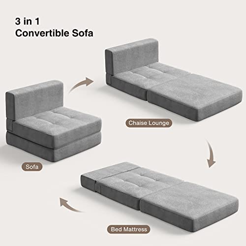 Aiho Folding Sofa Bed, Memory Foam Floor Couch Futon Sofa, Sleeper Sofa Chair Bed Couch Bed, Modern Linen Fabric Removable Cover, For Living Room/Apartment/Dorm/Loft (Light Grey) #TOP2