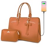 MATEIN Laptop Tote Bag for Women, Large Waterproof PU Leather Women Briefcase with USB Charging Port 15.6 Inch Computer Bag Professional Office Bag, Business Handbag Shoulder Bag Purse 2pcs Set, Brown