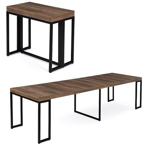 IDMarket - Mesa consola extensible Toronto para 10 personas, 235 cm, madera oscura, diseño industrial