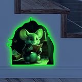 Cute Mouse Hole Wall Decor Sticker Glow in The Dark, Mouse Reading Book Funny Wall Art Decals, Adora