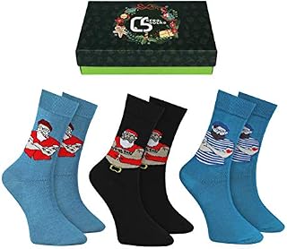 Creasocks Christmas Socks gifts for men women, Funny Christmas Stocking fillers, Novelty gift socks, santa, cookies, elf socks gift box 3 pair odd socks for teens Snowman patterned