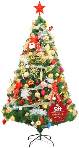 Albero di Natale 160 cm Artificiale Folto Alberi Effetto Realistico con Supporto in Metallo Pieghevole Portatile Decorazione Natalizia per Casa Negozio Verde