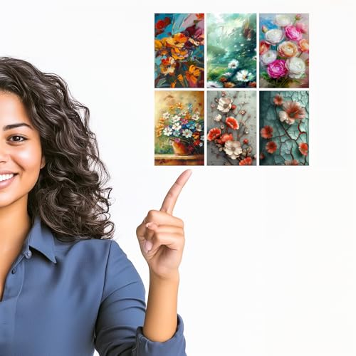 Image of Vibrant Floral Impasto Art Print Set - Set of 2-4x6 Inch - Board (Pack of 6) - Sticker (Pack of 6) Wall Room Decoration art Poster Prints