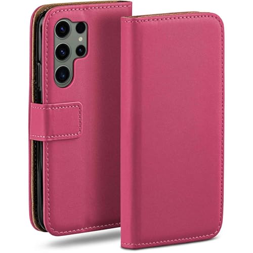 Étui pour Samsung S23 Ultra moex rose en cuir végétalien avec fentes pour cartes