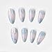 24Pcs Sparkling Moon Stars Press on Nails Medium Long Almond Fake Nails Glitter Gradient Blue Design False Nails Full Cover Glossy Reusable Glue on Nails for Women Girl DIY Nail Art Decoration