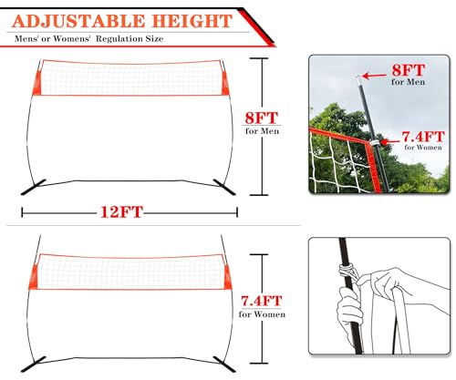 image for Zdgao 12FT Freestanding Volleyball Training Net for Indoor, Outdoor or