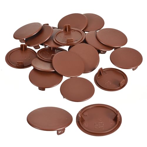 Image of uxcell 80Pcs Hinge Hole Covers, 35mm(1 3 /8 inch) Dia Plastic Concealed Hole Cover Round Flush Type Caps for Furniture Cabinet Cupboard, Red Brown