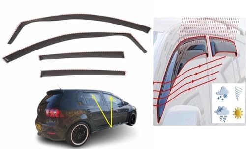 OEMM Set Of 4 Wind Deflectors IN-CHANNEL Type Compatible with VOLKSWAGEN GOLF MK5 5 DOOR Hatchback 2004 to 2009 Models Acrylic Glass Side Window Deflectors Sun Visors