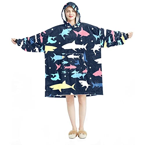 Sweat à capuche surdimensionné requin et étoiles pour adulte