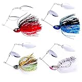 スピナーベイト ブレードジグキット 1/2オンス - 4個パック | 4つの視認性の高い色(レッド/グリーン/ブルー/ホワイト) 5X強化フックとハイパースピンブレード付き バス、パイク、海水捕食者用