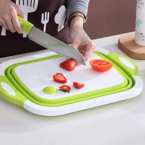 Sturdy Cutting Board Multifunction Washing Vegetable Fruit Storage,Foldable 3 in 1 Multifunction Chopping Board Place Saving (Color : Gray) (Green)