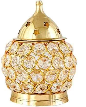 Rudram Brass and Crystal Matki Shape Akhand Diya | Table Deepak Oil Lamp Medium Size Akhand Diya for Diwali, Decorations, Temple