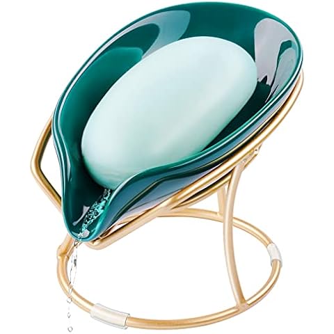 NiHome Ceramic Soap Dish with Drain, Soap Holder with Metal Rack, Soap Saver, Soap Tray, Bar Soap Holder, Easy Cleaning, Dry for Shower Bathroom Kitchen Sink Bathtub, Marble Ceramic Soap Tray (Green) Cover