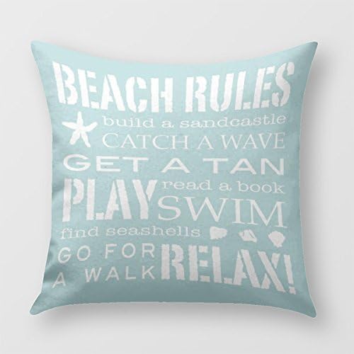 Beach Rules By The Seashore Soft Aqua and White Throw Pillow Cover for Sofa or Bedroom
