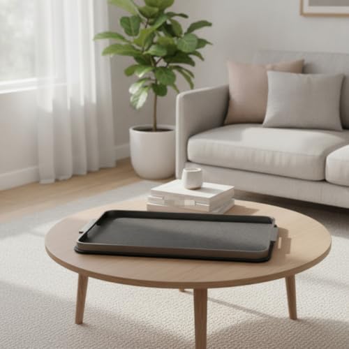 Bandeja cuero con asas rectangular Qianly para organizar el recibidor grande negro 5