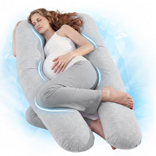 Nuliie Almohada Embarazada Dormir en Forma de U, Cojin Embarazada con Funda de Tela Fresca y Lavable, Almohada Embarazo para Soporte de Espalda, Caderas y Piernas (Gris Claro Refrescante)