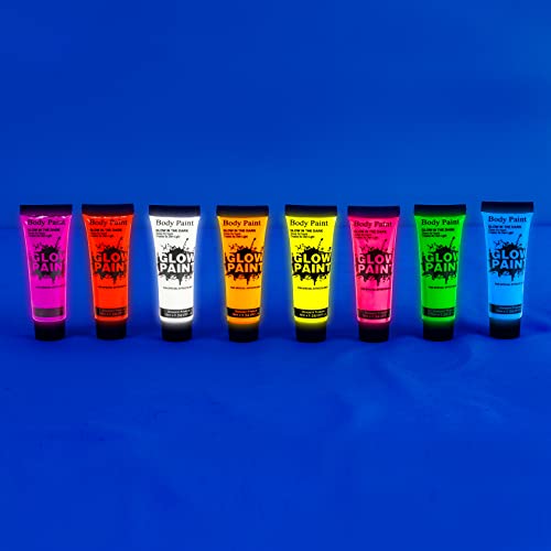 Body Paint Glow In The Dark Uv Neon Blacklight Face Paint Makeup With 0.4Oz Set Of 8 Tubes 6 Art Brushes And 1 Palette For Adults Music Festivals Party Halloween Christmas #TOP7