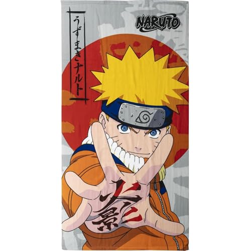 Toalha infantil de Naruto, multicolorida, 70 x 140 cm, feita com 100 % poliéster a 240 gsm, toalha pequena, estampado de boruto Uzumaki - produto original desenhado em Espanha