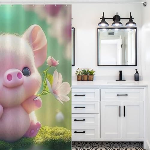 Rideau de douche cochon mignon en polyester imperméable 152x183cm - 5