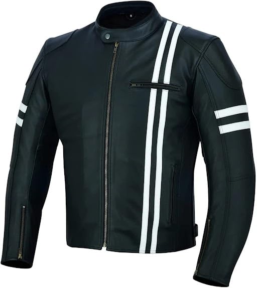 Veste homme en cuir véritable fait main avec fermeture éclair robuste
