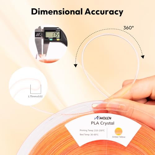 Image of AMOLEN Translucent PLA Filament 1.75mm, Transparent 3D Printer Filament, Crystal PLA Amber Yellow, NO-Tangle & Low Warping, Spool 1KG, Dimensional Accuracy + /- 0.02 mm, Fits Most FDM 3D Printers