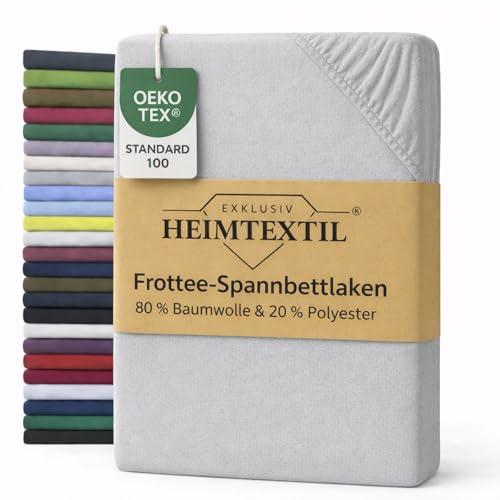 EXKLUSIV HEIMTEXTIL Frottee Spannbettlaken 180-200 x 200 cm 80% Baumwolle, 20% Polyester Öko - Tex Zertifiziert, Markenqualität, Matratzenhöhe bis 25 cm, Silber