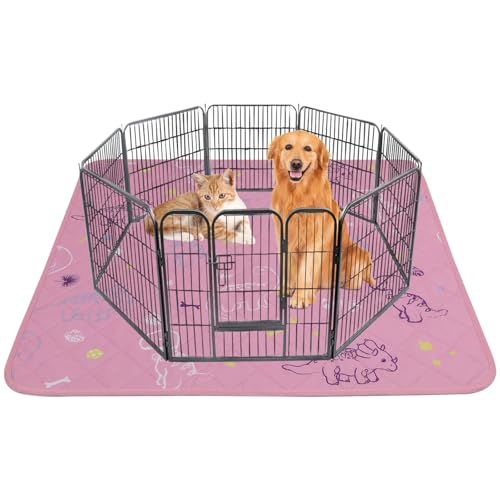 Image of IEUUMLER Washable Pee Pads for Dogs, 1 Pack Non-Slip & Waterproof Pack Whelping Pad, Reusable Washable Puppy Potty Training Pad with Fast Absorbent for Playpen EU007 (Pink Dinosaur, 63 inchX63 inch-1pcs)