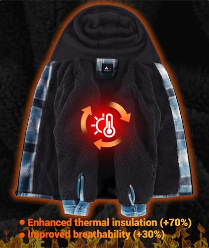 ZITY Boys Flannel Jacket Sherpa Lined Hoodies Zip Up Fleece Plaid Shirt Unisex Winter Coat Kids Outerwear 6-15 Years3