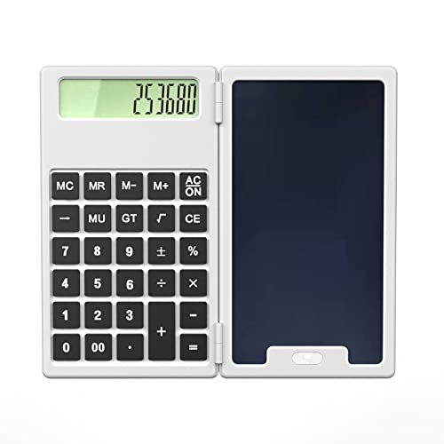 Calculadora de escritorio, calculadoras de escritorio premium de 12 dígitos con tableta de escritura, calculadora básica de energía solar y batería dual para oficina, escuela blanca