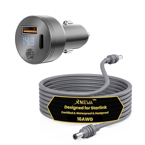 Starlink Mini 12V Car Charger, 16 AWG Cable, Starlink Mini Car Adapter,Waterproof, Built-in Protections (car Adapter & 16ft Cable)