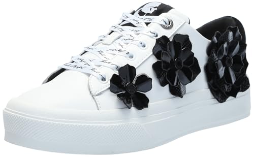 Karl Lagerfeld Paris Women's Georgia Sneaker with Flower Embellishments, Bright White/Black, 9