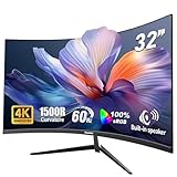 Gawfolk 32 Inch 4K UHD Curved 1500R Computer Monitor, Ultra-Clear (3840×2160p) Screen, 100% sRGB, 178° Viewing Angle, DisplayPort 1.4, HDMI 2.0, Compatible with Wall Mounting 100 * 100MM - Black