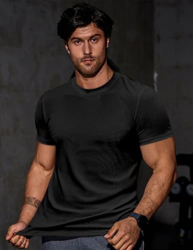 JMIERR Mens Short Sleeve T Shirt Summer Muscle Slim Fitted Crewneck Longline Tees Shirts for Gym Workout2