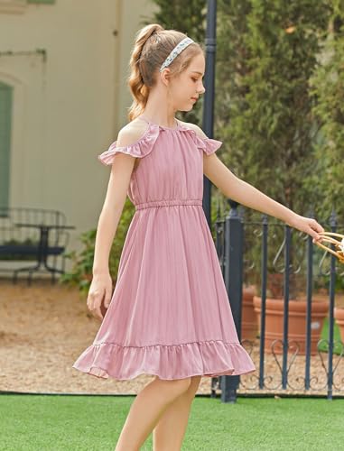 Arshiner Girls Dress Halter Neck Ruffle Sleeveless Formal Party Casual Summer Sundress for 5-14 Years2