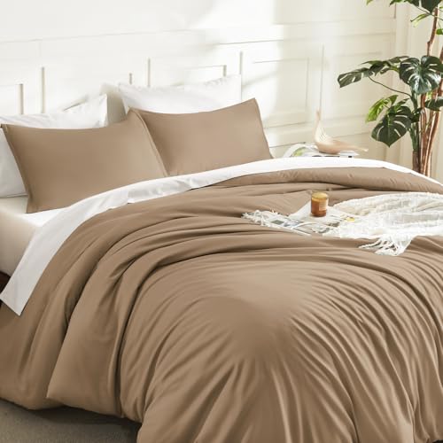 Image of Litanika Comforters Taupe Oversized Queen Size, 3 Pieces Lightweight Solid Bedding Set & Collections, All Season Fluffy Bed Set (98x98In Comforter & 2 Pillowcases)