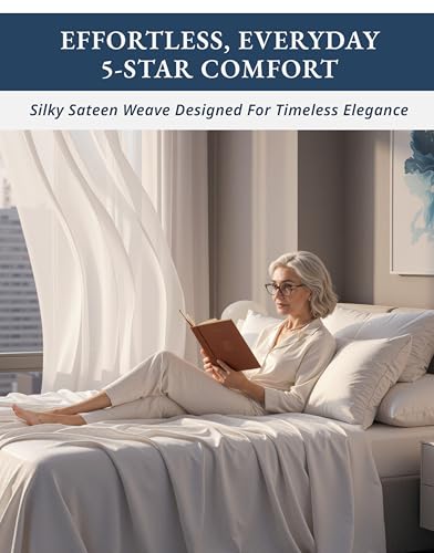 Image of LANE LINEN Cooling Bed Sheets King 100% Egyptian Cotton Sateen - White | King Sheet Set Cotton - 4-Piece Set, For A Luxurious Night's Sleep, For Guests And Everyday Use, OEKO-TEX Certified
