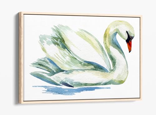 Tableau cygne blanc aquarelle 76x50 cm pour salon zen