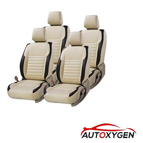 AUTOXYGEN Car PU Leather Luxury seat Cover Front & Rear Accessories for San TRO Xing (Beige & Black, 1001)