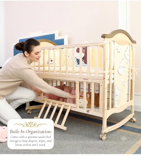 Image of BabyTeddy 16 in 1 Original Patented Baby Crib, Baby Cot, Toddler Bed,Cradle Rocker,Convertible Desk,Kid's Sofa Mode Mosquito Net,Soft Mattress Diaper Changing Station