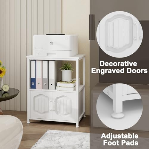 Image of Natwind 3 Tier Printer Stand, Filling File Cabinet with Open Shelves,White