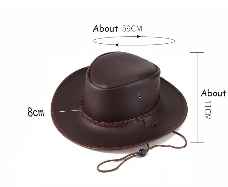 Cappello da cowboy occidentale in vera pelle, unisex, a tesa larga, con fibbia, confezione regalo