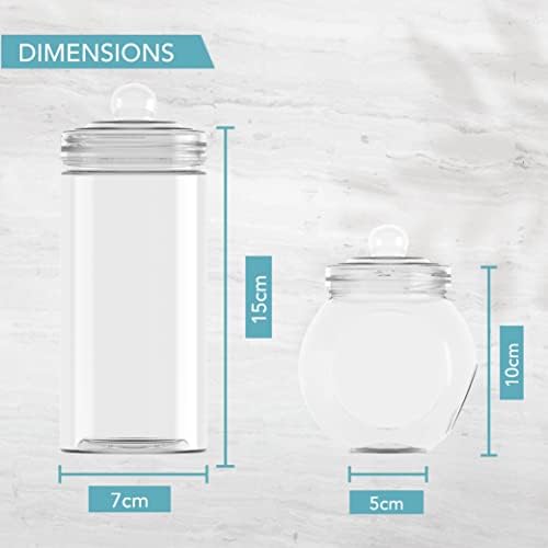 HEFTMAN 10 Retro Plastic Sweet Jars Set - Empty Sweet Jars With Lids, Vintage Victorian Style Sweetie Jars, Pick & Mix Candy Buffet Kit for Parties With 2 Tongs & 50 Pink Candy Stripe Sweet Paper Bags