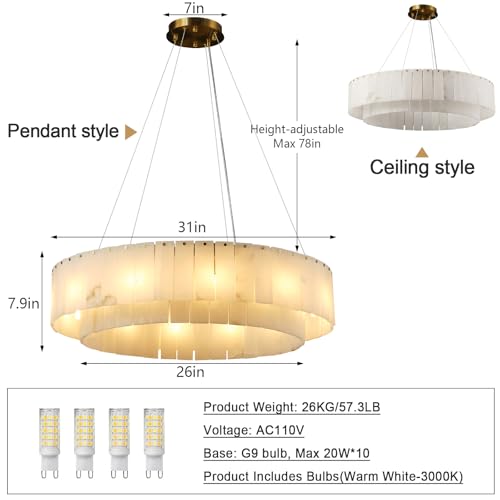 Osroyce Alabaster Round Chandelier, D31In Modern Pendant Lights Kitchen Island thumb #1