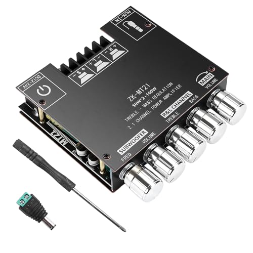 Behogan HiFi Audio Verstärker: 2x50W + 100W 2.1-Kanal-Subwoofer Verstärker-Platine-mit-bluetooth Höhen und Bassregelung, Bluetooth-und AUX-Eingänge, DC 12-24V für Passiv-Lautsprecher