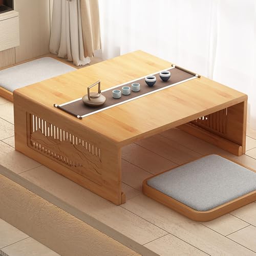 Mesa de centro plegable con talla de montaña, mesa baja para ceremonia del té y uso en laptop, ideal para sala de estar y balcón